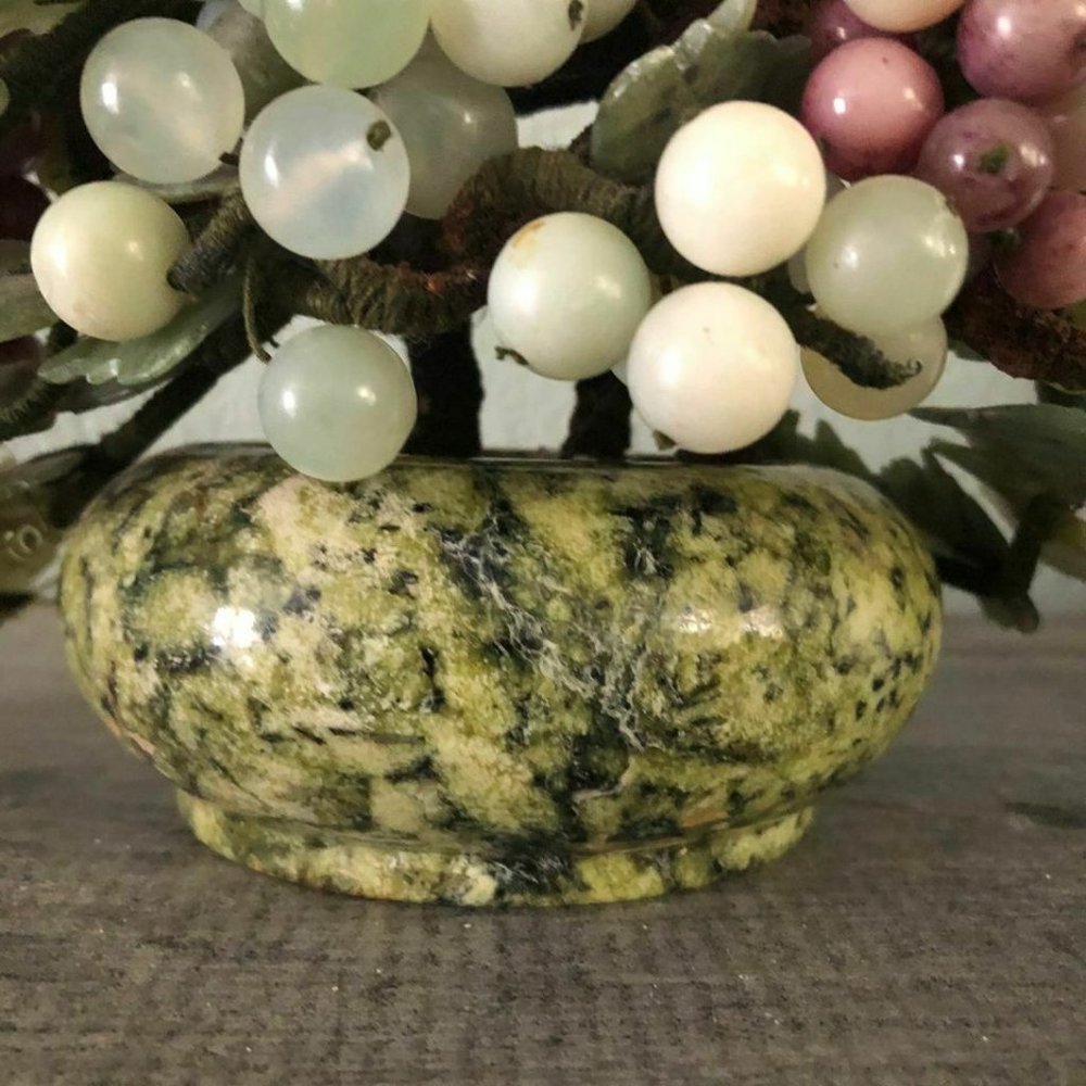Antique Qing Era Carved Jade Gemstone  Grapevine Tree + Vase - Picture 9 of 10